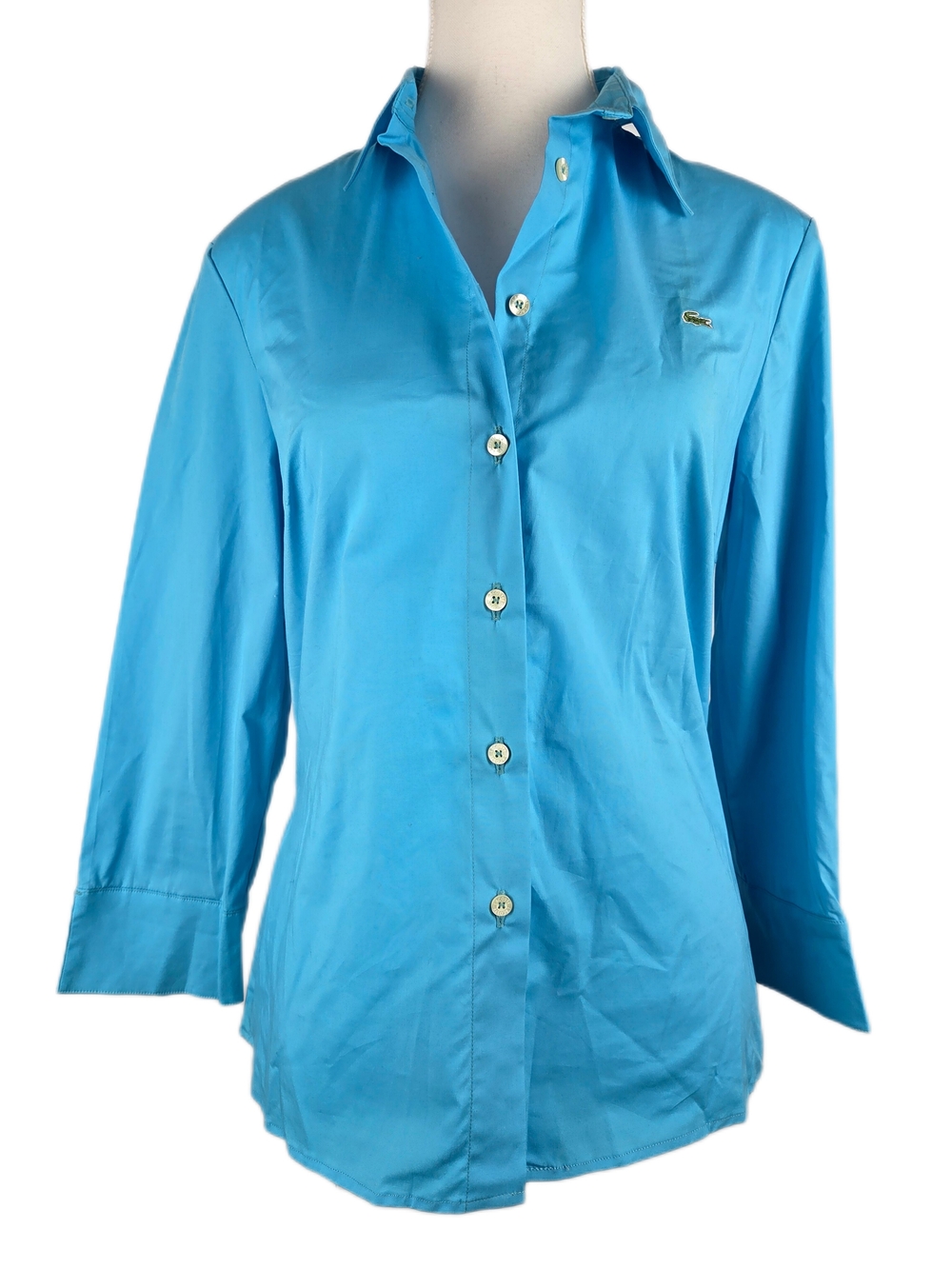 Lacoste Women's Classic Button-Down Shirt in Turquoise Blue